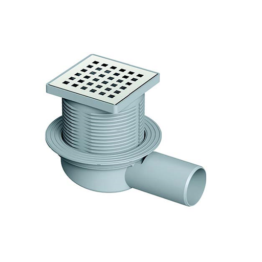 MAXİFLOW YALITIM UYUMLU SİFON-32-10X10CM-140MM DUVAR DİBİ-PLS.GÖVDE-PAS.IZGARA-YAN ÇIKIŞ